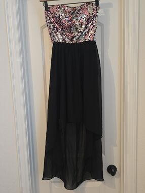 NWT Strapless High-Low Sequin Bodice Evening Dress - Black & Rose Gold